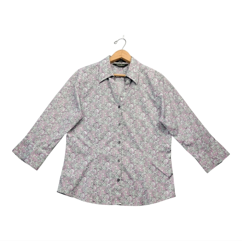 Eddie Bauer Womens Blouse Size Medium Wrinkle Resistant Floral Cottagecore